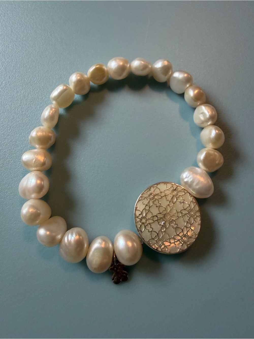 Tous Pearl Stretch Bracelet with Mother-of-Pearl Disc - White
